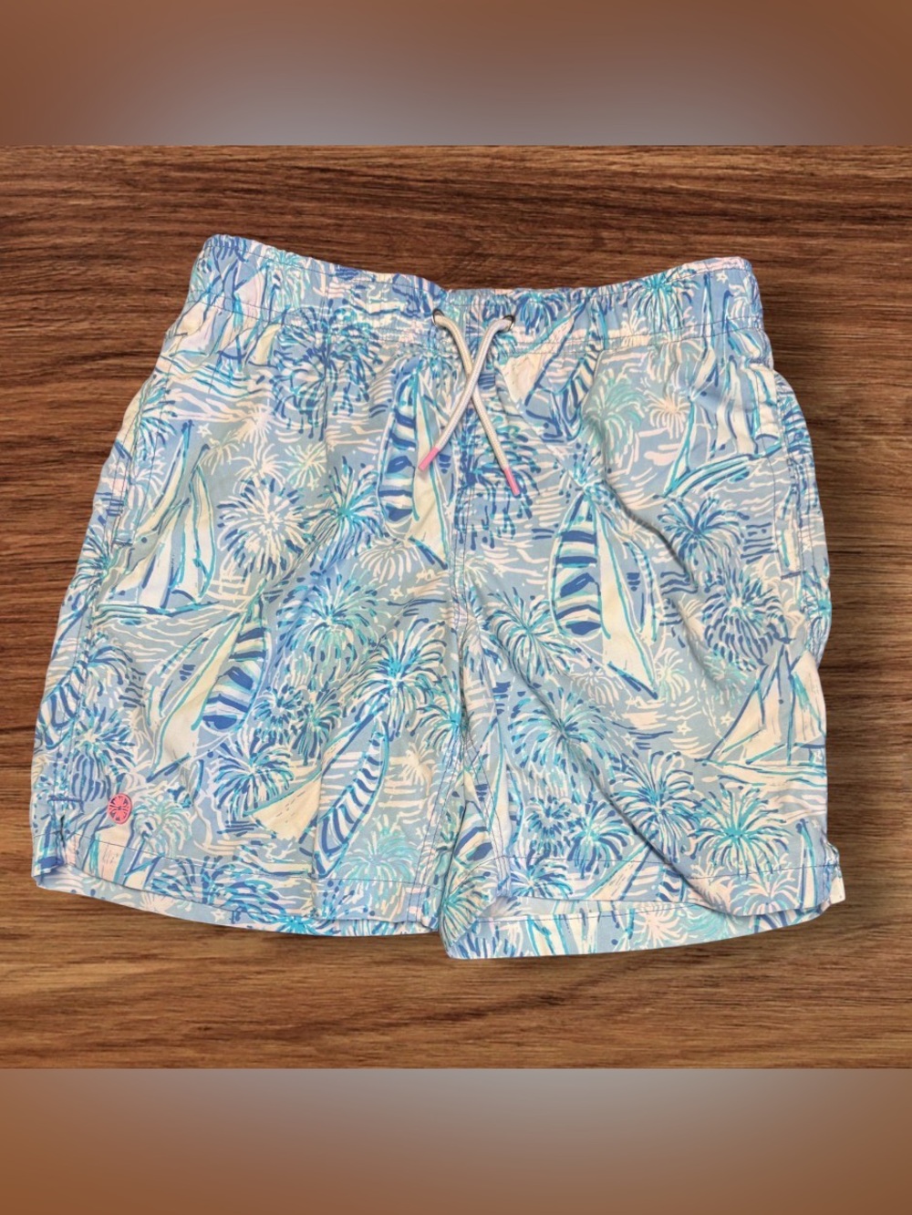 EUC Lilly Pulitzer Boys' Swim Trunks in the sailboat Boca blue